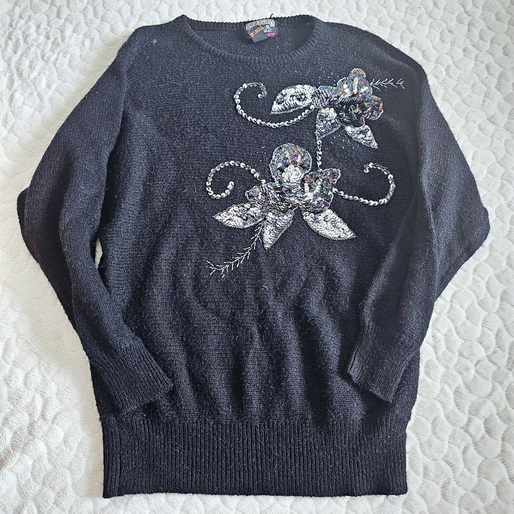 True Vtg Vintage Bubbles International dolman sweater medium small beaded